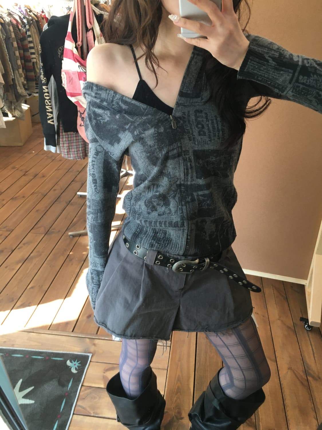 히스테릭글래머 패턴 니트 후드집업 상품이미지1