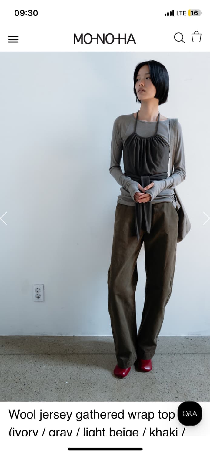 Monoha 모노하 Wool Jersey Gathered Wrap 그레이 상품이미지2