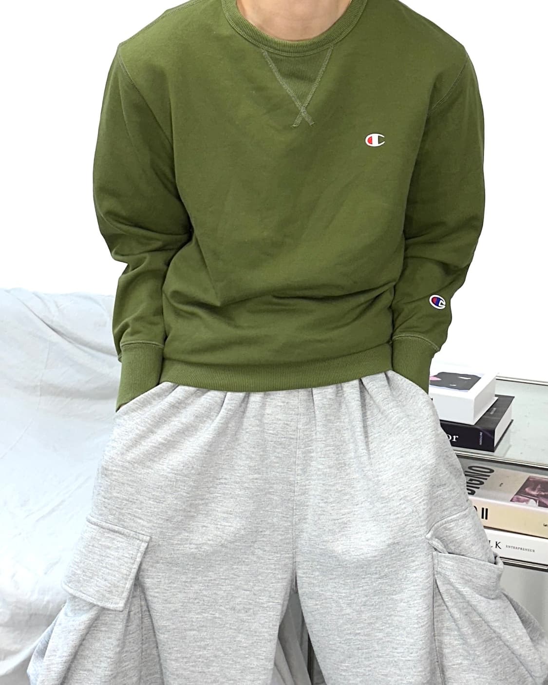 챔피온 카키 어센틱 맨투맨 M 상품이미지1