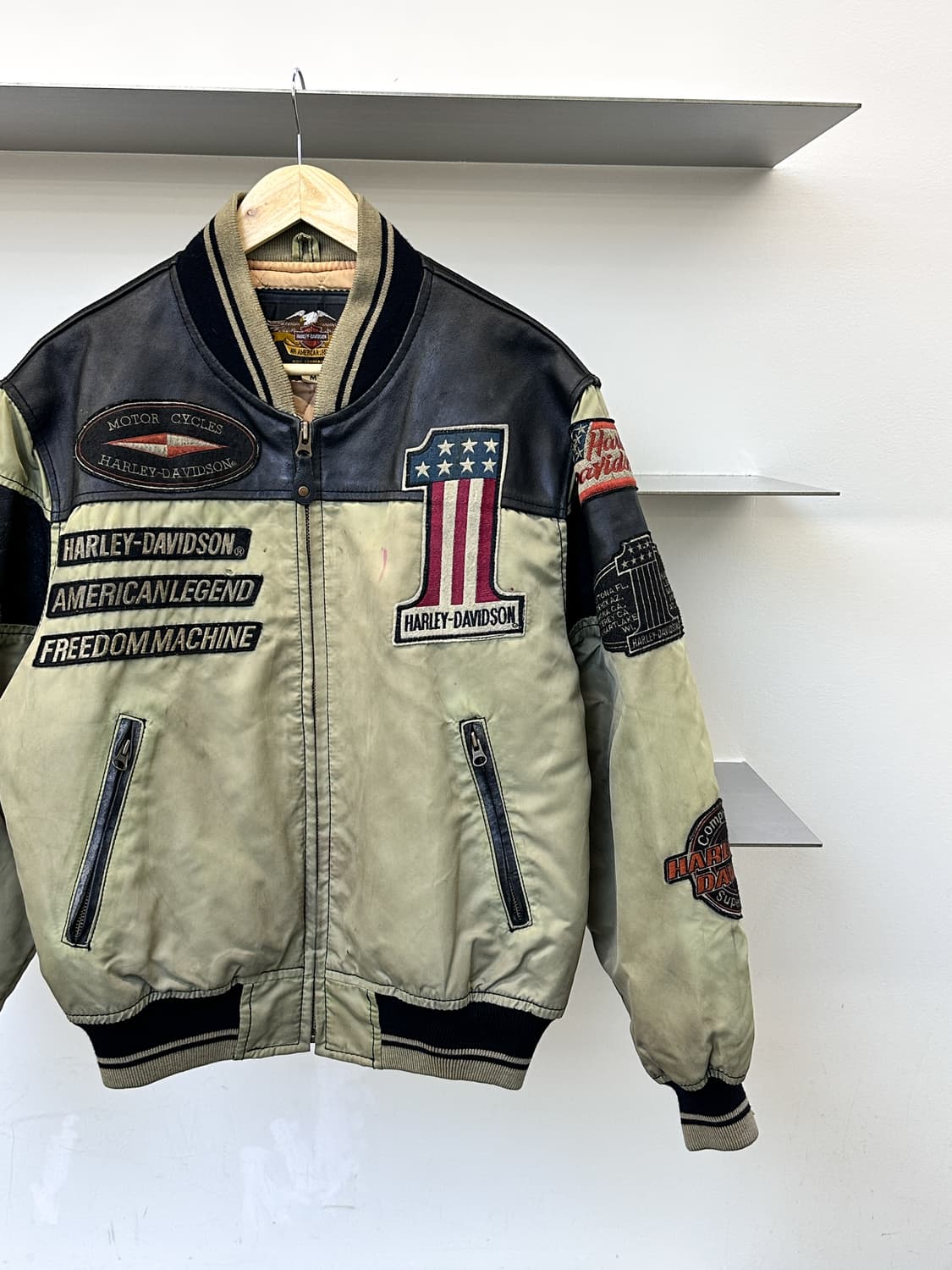 할리데이비슨 90s 나일론 레더 봄버 자켓 상품이미지2