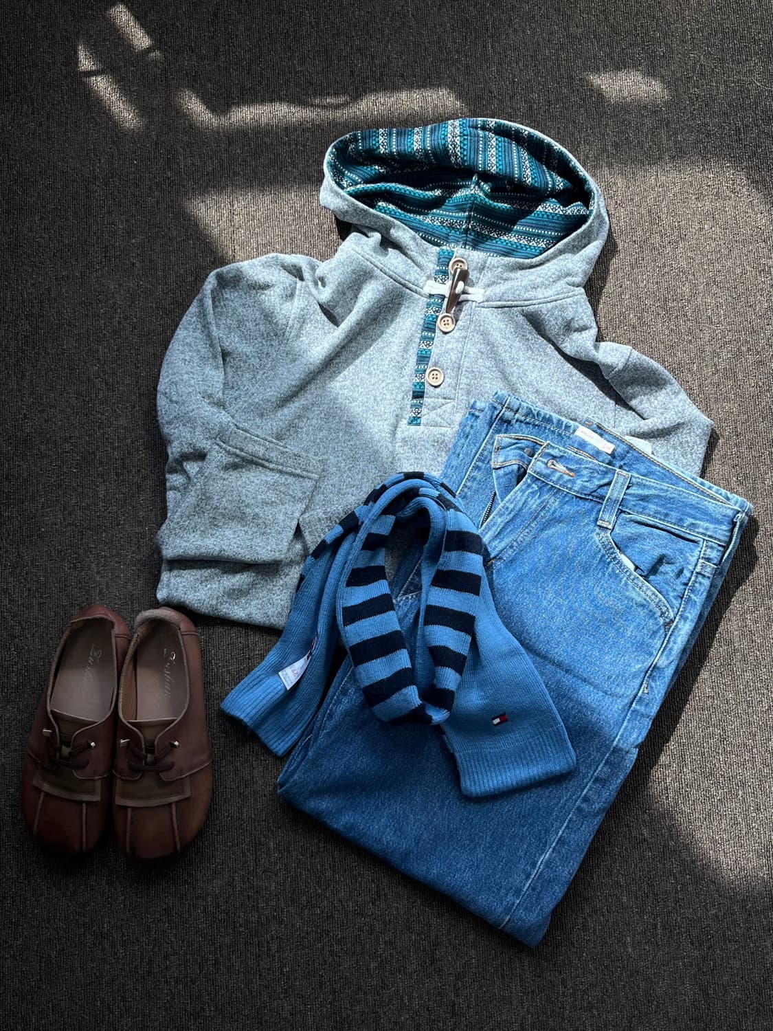 Vintage 더플 단추 그레이 후드티 상품이미지10