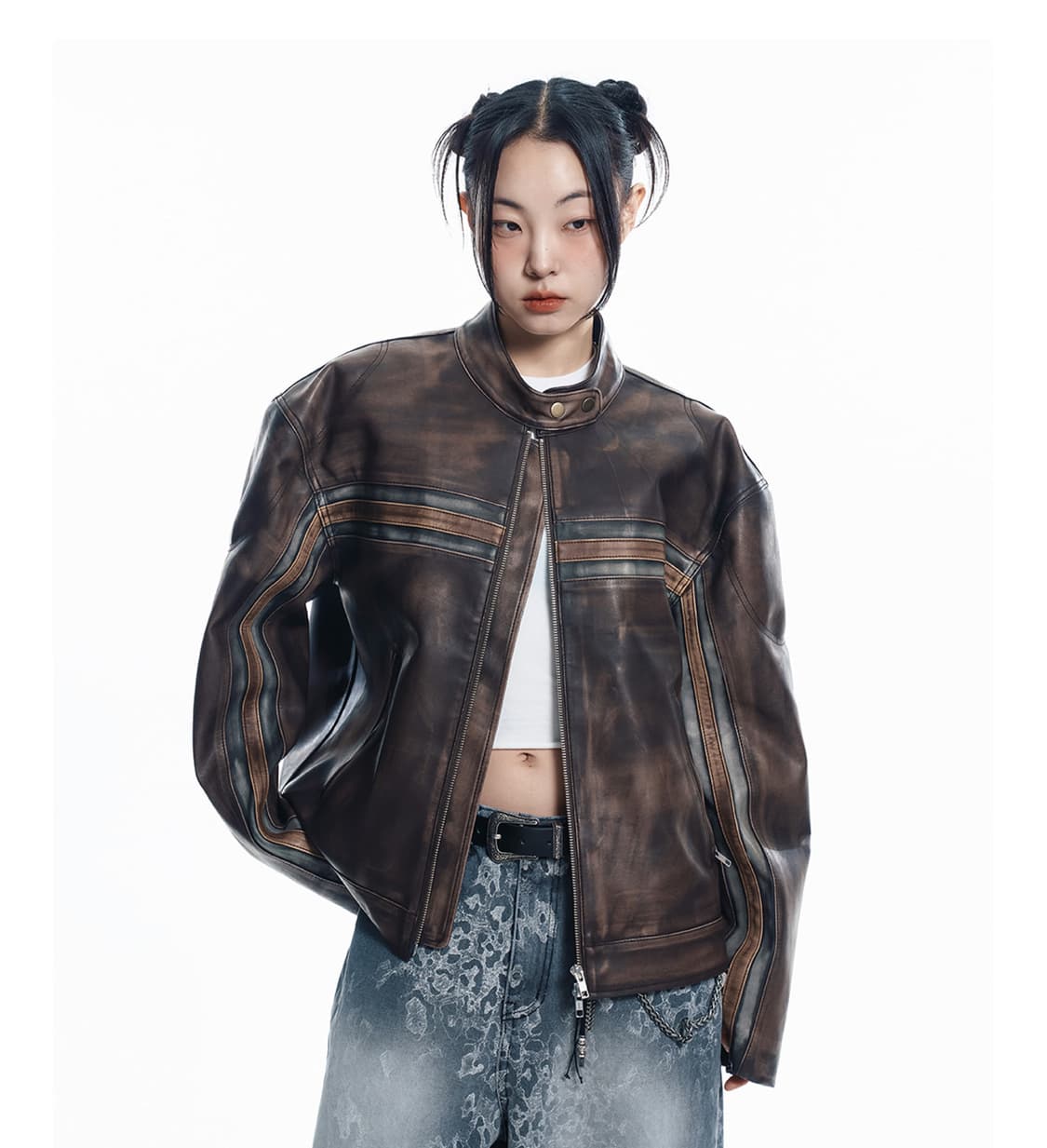 easy no easy 위시드 라인 레더자켓 상품이미지1