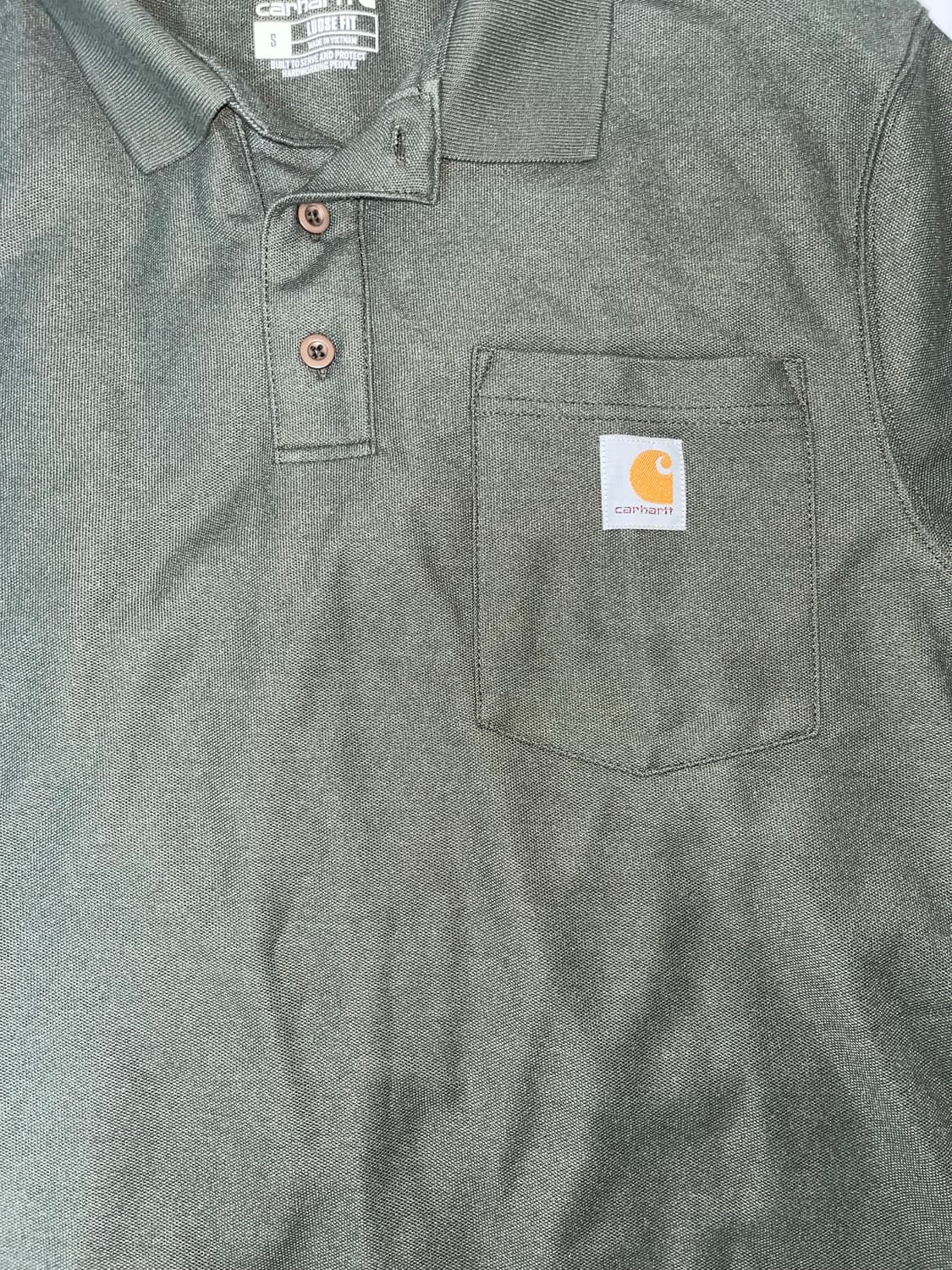 칼하트 루즈핏 미드웨이트 레귤러 숏슬리브 포켓 폴로 모스 상품이미지3