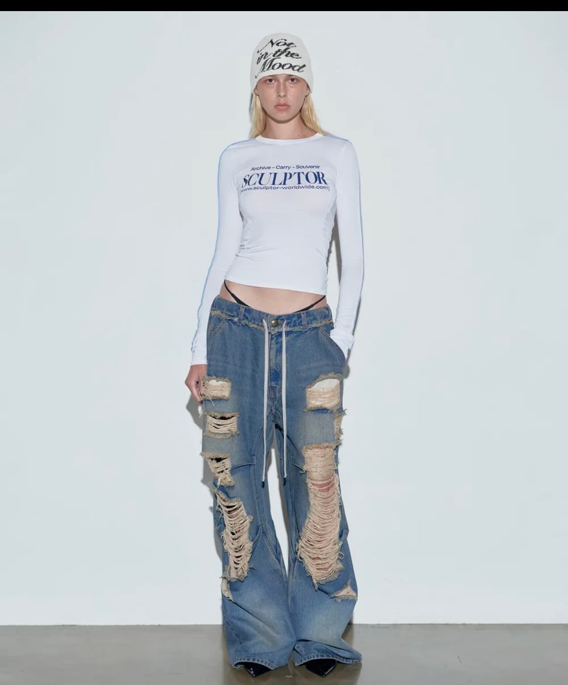 스컬프터Destroyed Denim Pants Brushed Indigo 상품이미지1