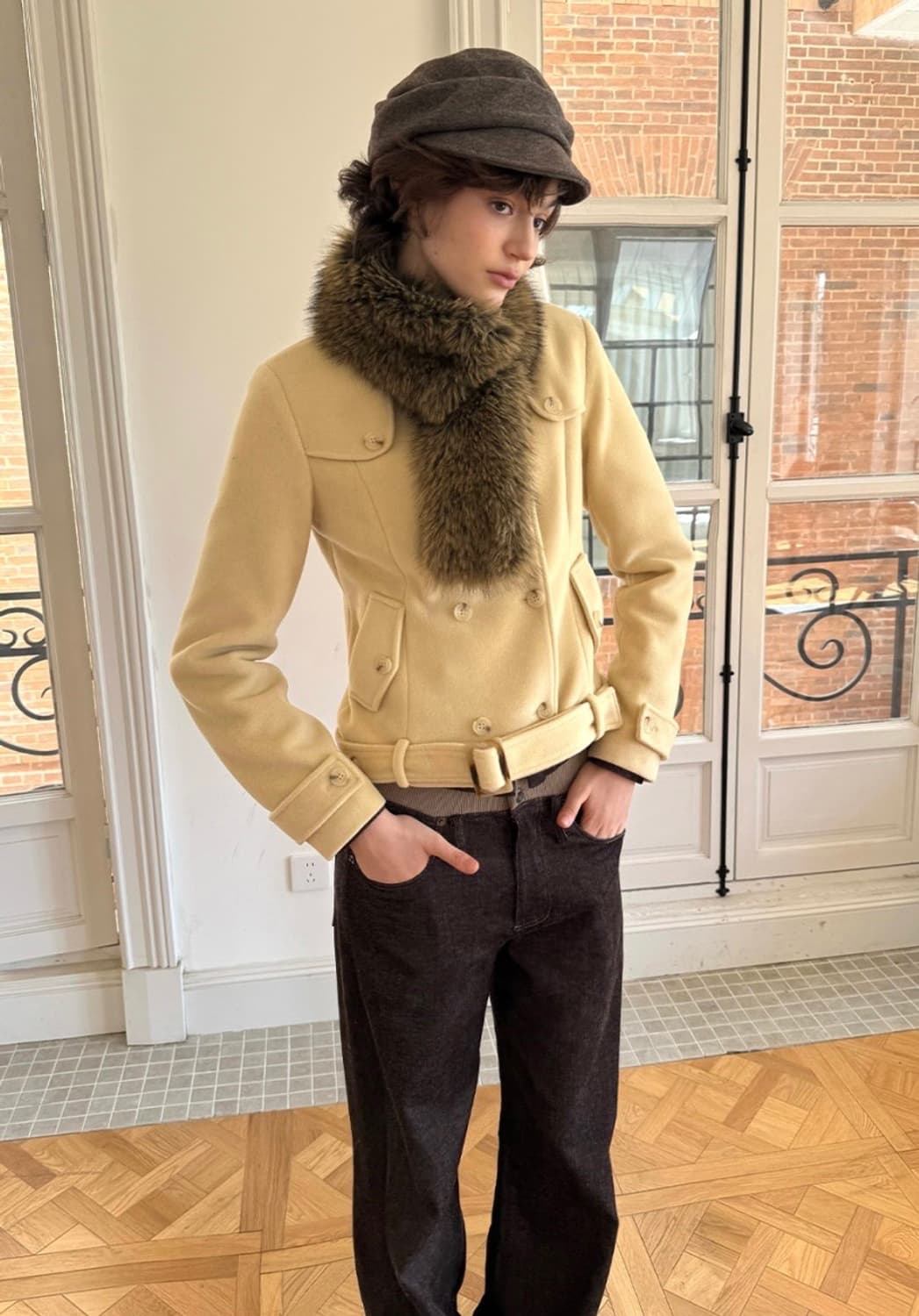 LVETONG 더블 브레스트 버클 벨트 울 블렌드 코트 상품이미지1