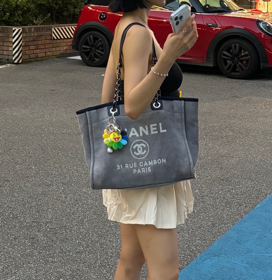 정품, 감정서o) chanel 샤넬 데님 도빌백 미듐 상품이미지10