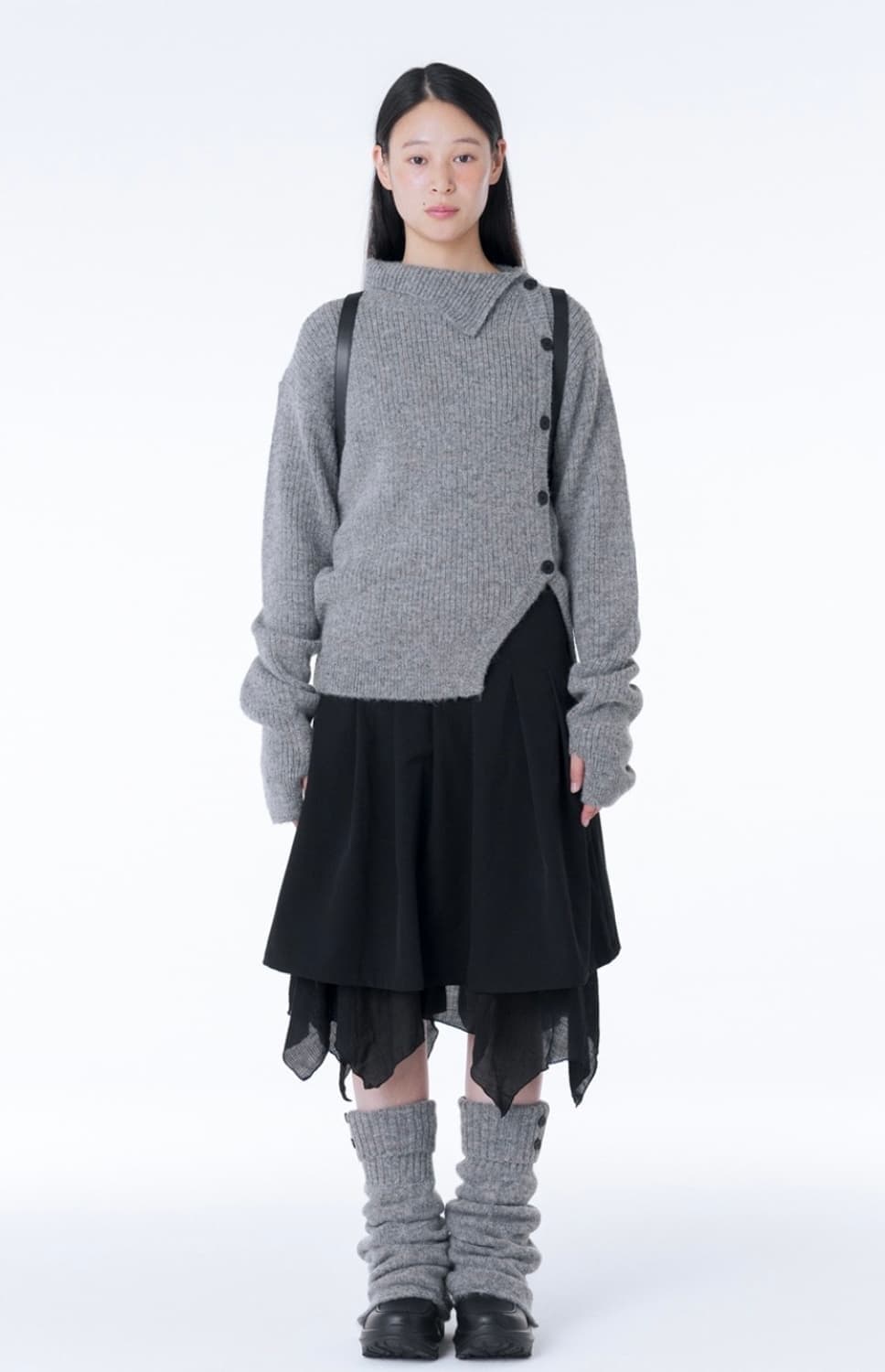 미세키 서울 사이드 버튼 니트 그레이 상품이미지1