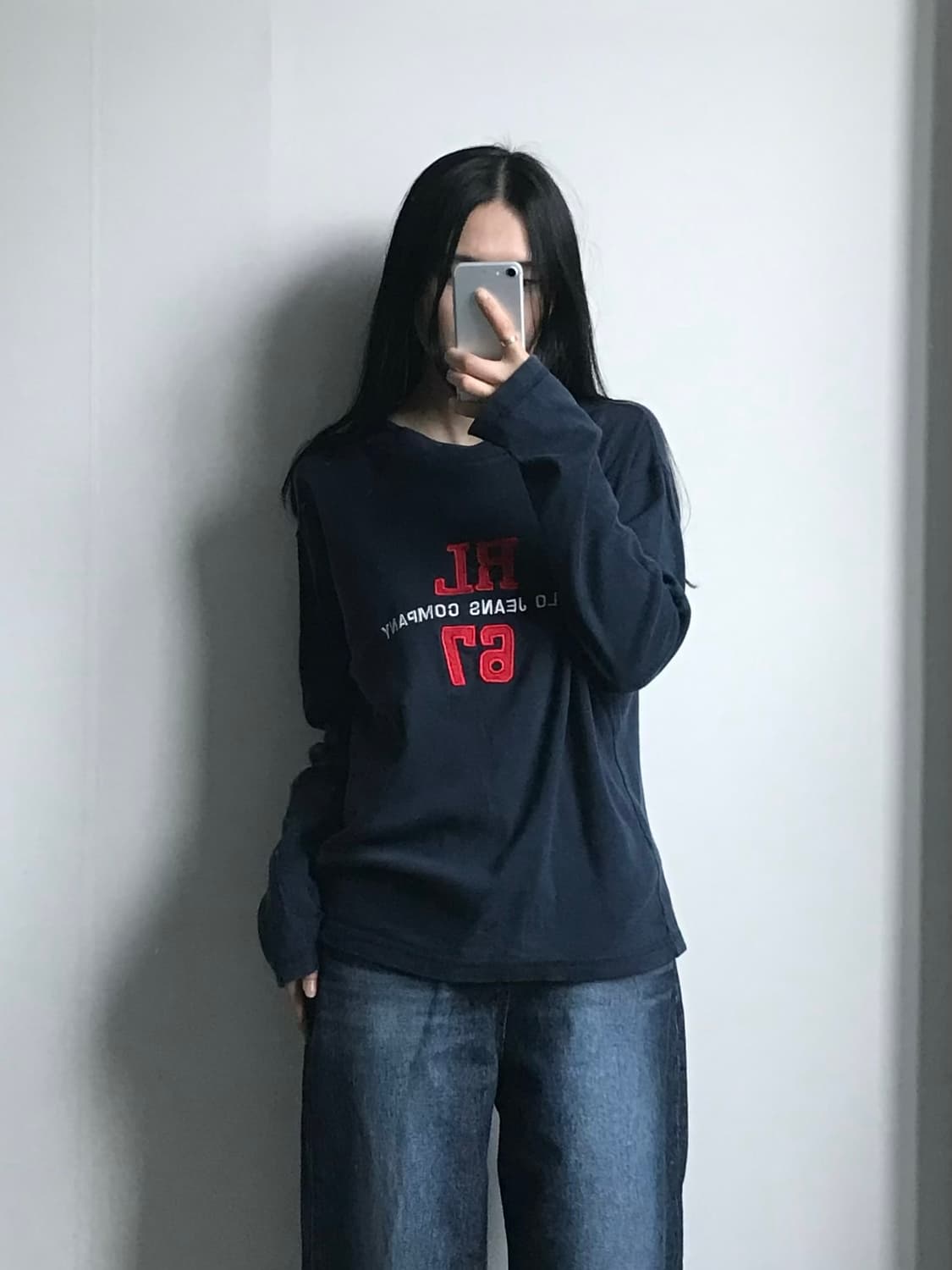 폴로 진스 자수로고 네이비 롱슬리브 긴팔티 상품이미지1