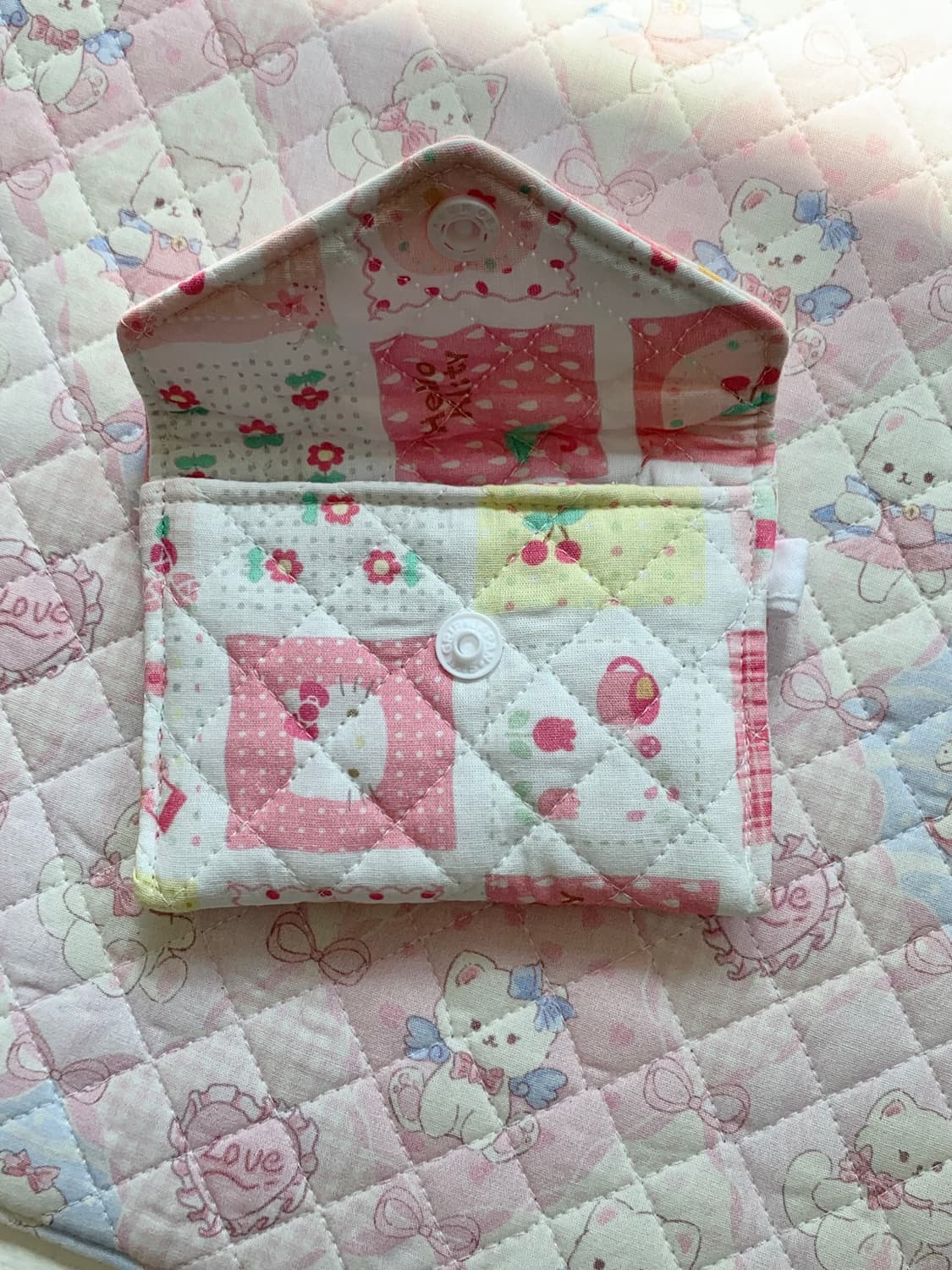 [ 핸드메이드 ] 헬로키티 핑크 체크무늬 똑딱이 카드지갑 상품이미지2