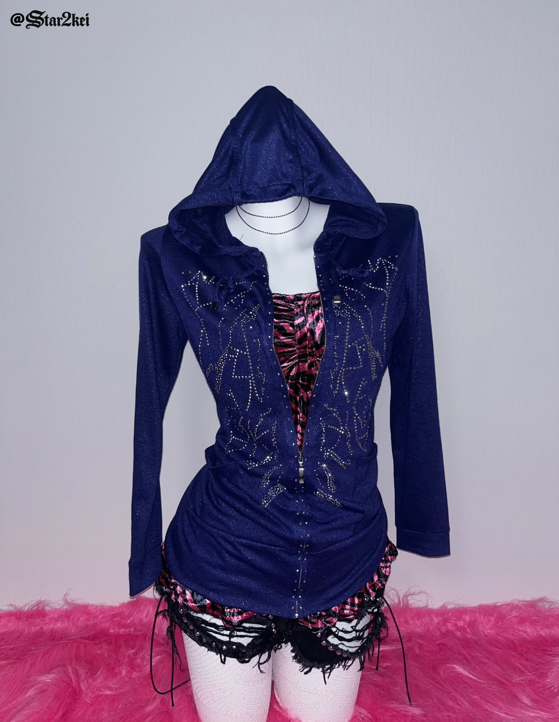 Y2K 갸루 라인스톤 글램 후드집업 슬림핏 상품이미지2