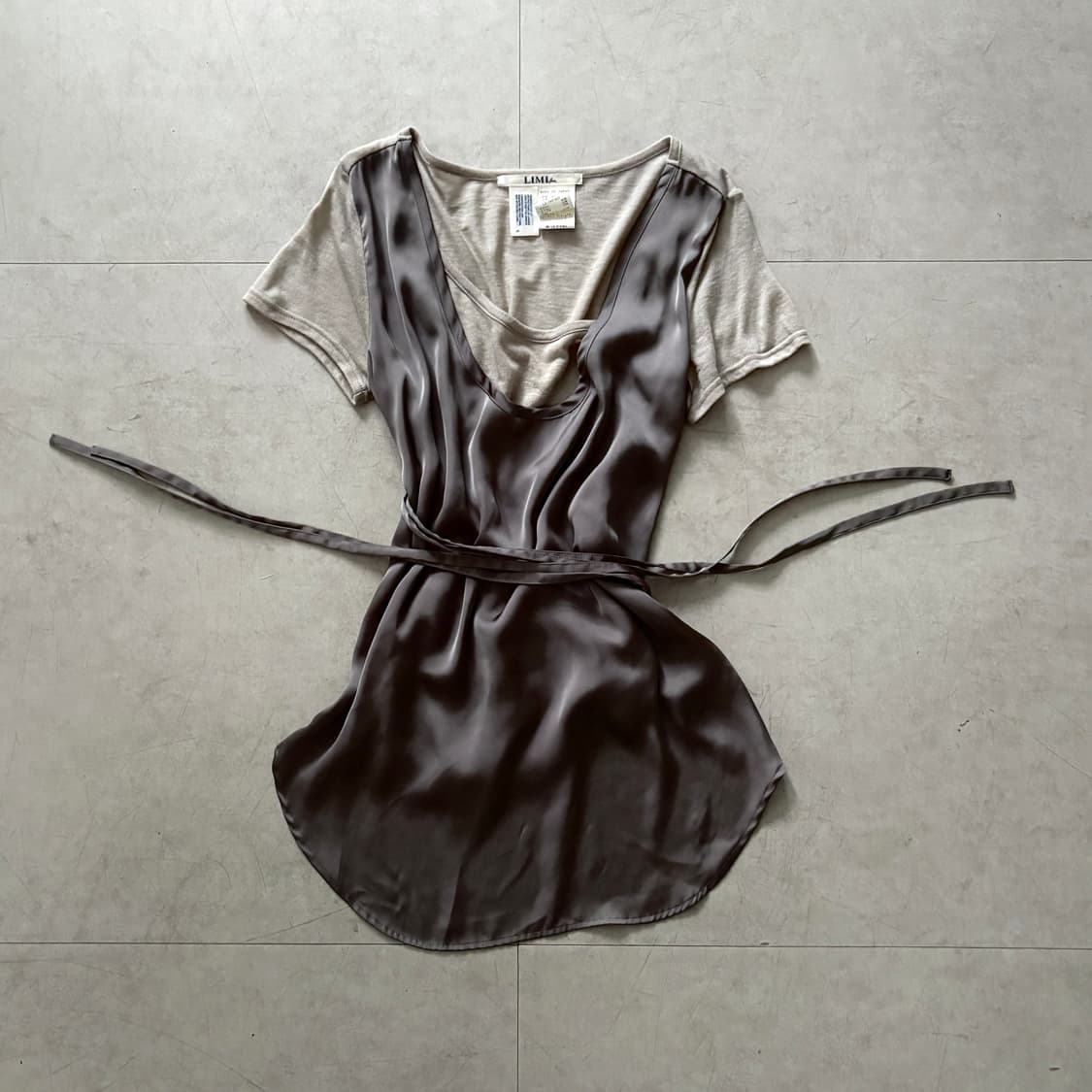 Asymmetric Satin Wrap Layered Tee 상품이미지1
