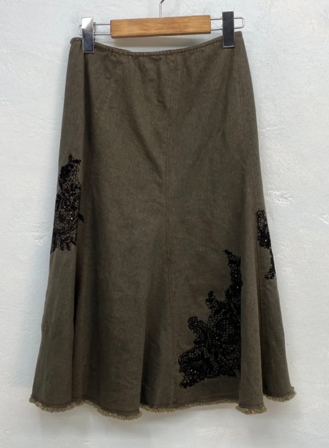 [1456]Khakibrown denim floral lace skirt 상품이미지5