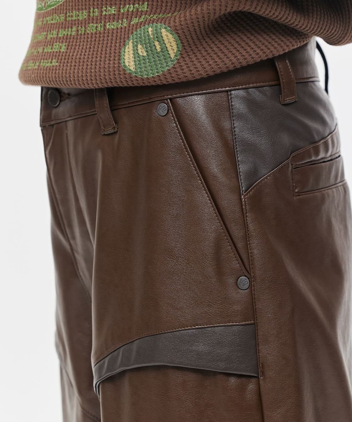 애드오프 브라운 레더 가죽 바지 팬츠 50 상품이미지6