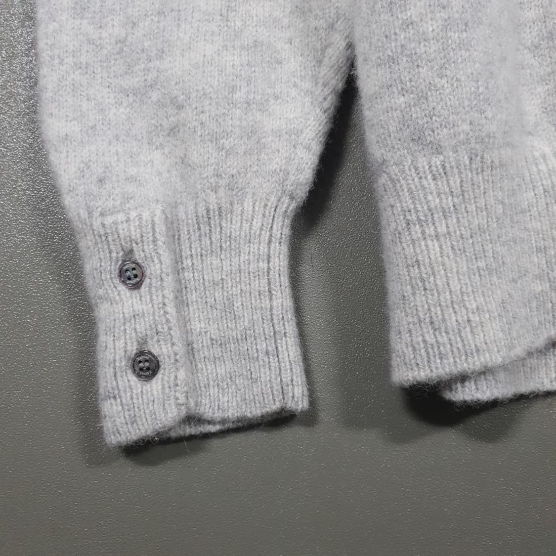 XL) 니티드 쉐기독 울 100% 라운드 니트 가디건 멜란지 그레이 상품이미지10