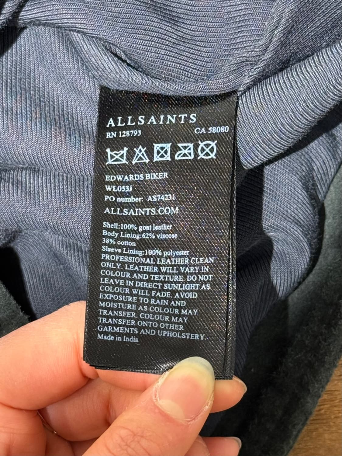 올세인츠 딥 카키 에드워즈 바이커 고트 스킨 스웨이드 자켓 상품이미지9