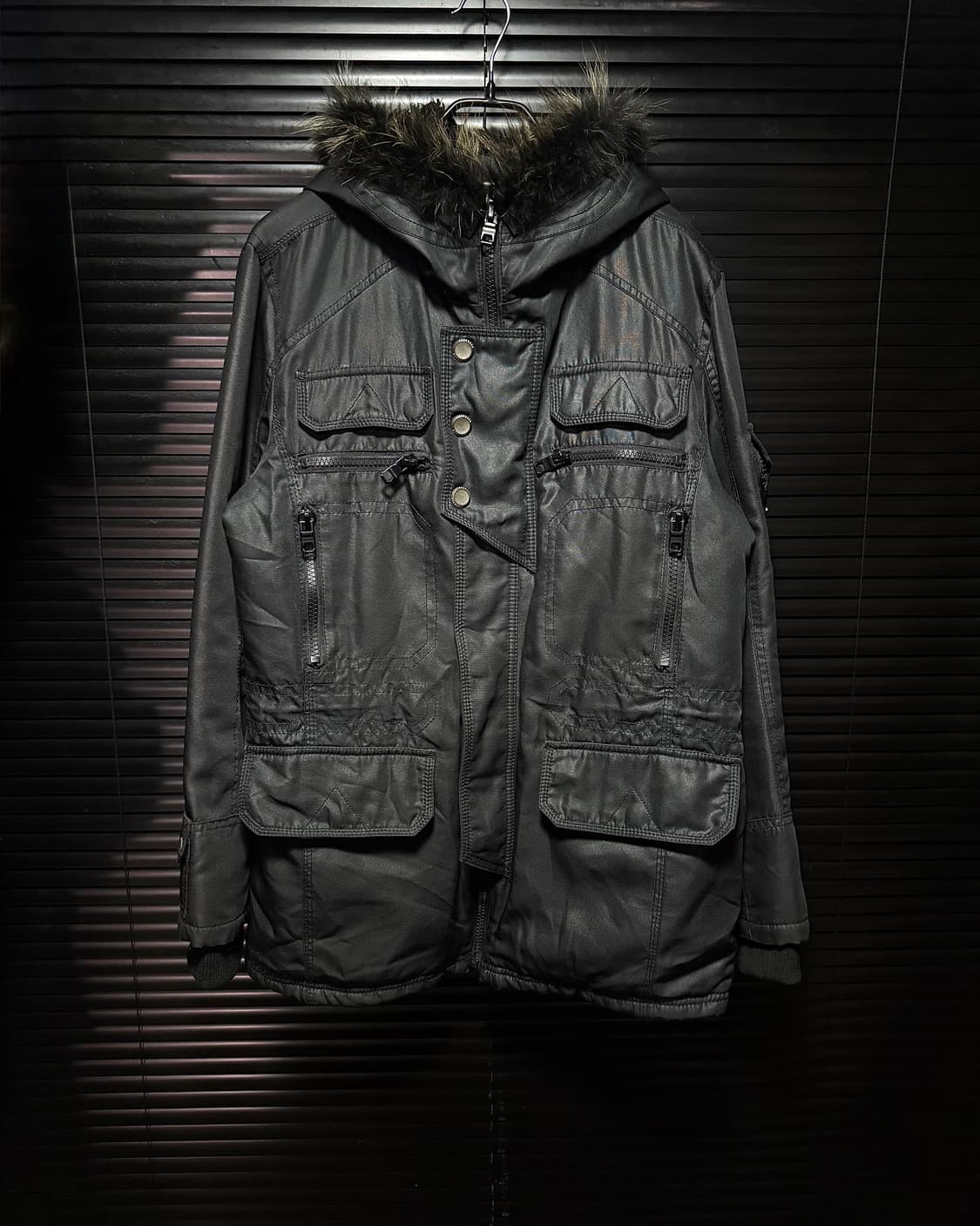 버커루 라쿤퍼 코팅 데님 패디드 야상 점퍼 n3b 개파카 고스 펑크 갸루 상품이미지3