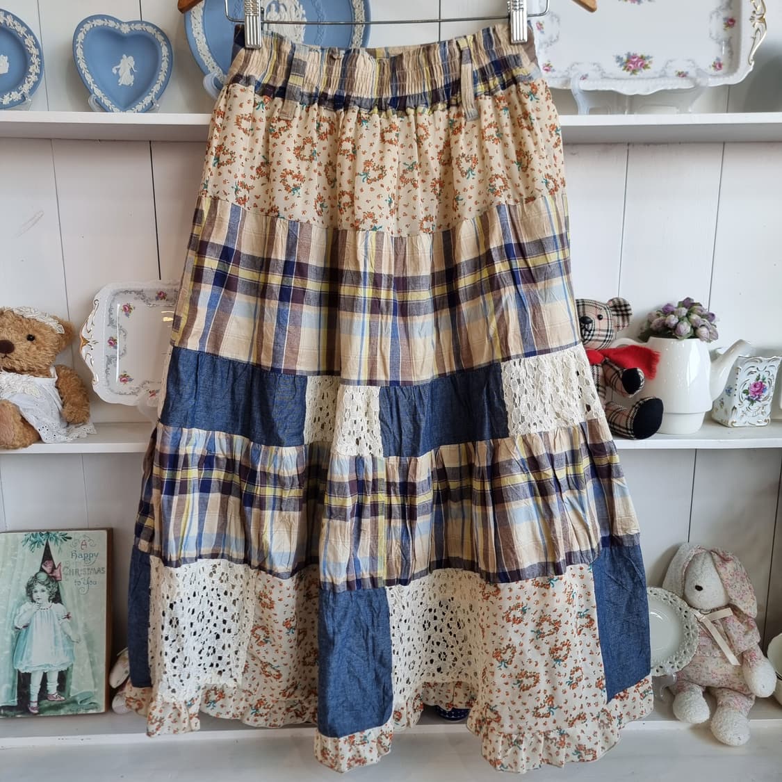 패치워크 체크 플라워  캉캉 롱스커트 상품이미지7