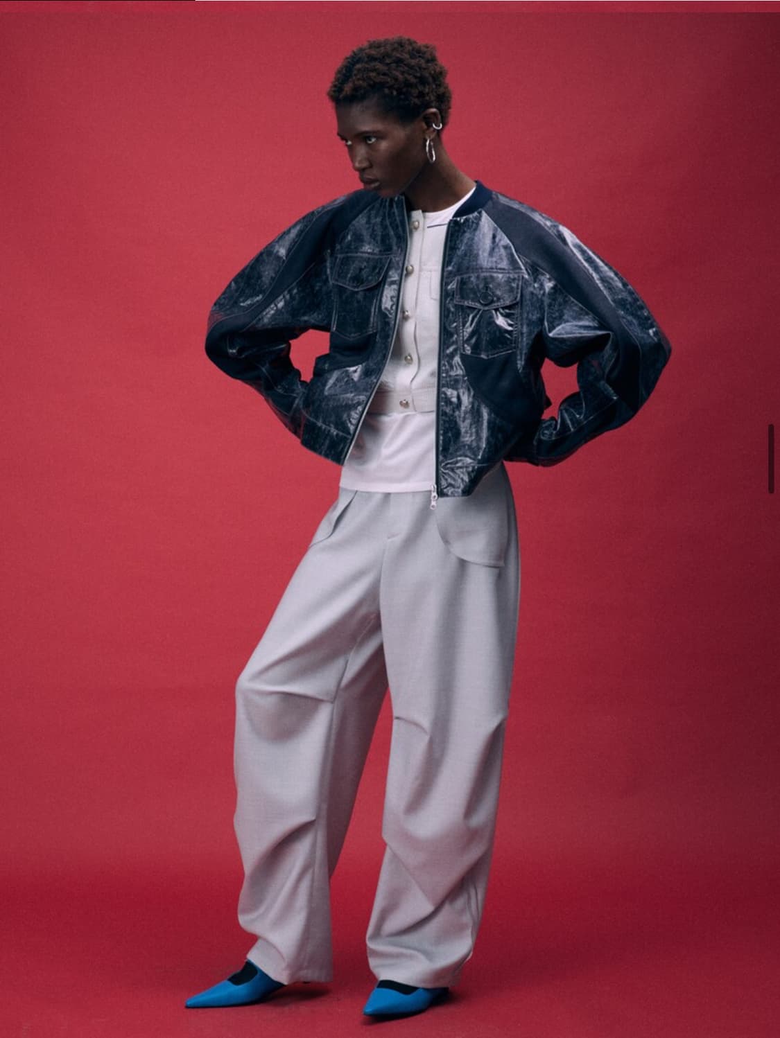 오들리 워크샵 어비슬 블루 글로스 봄버 자켓 상품이미지2