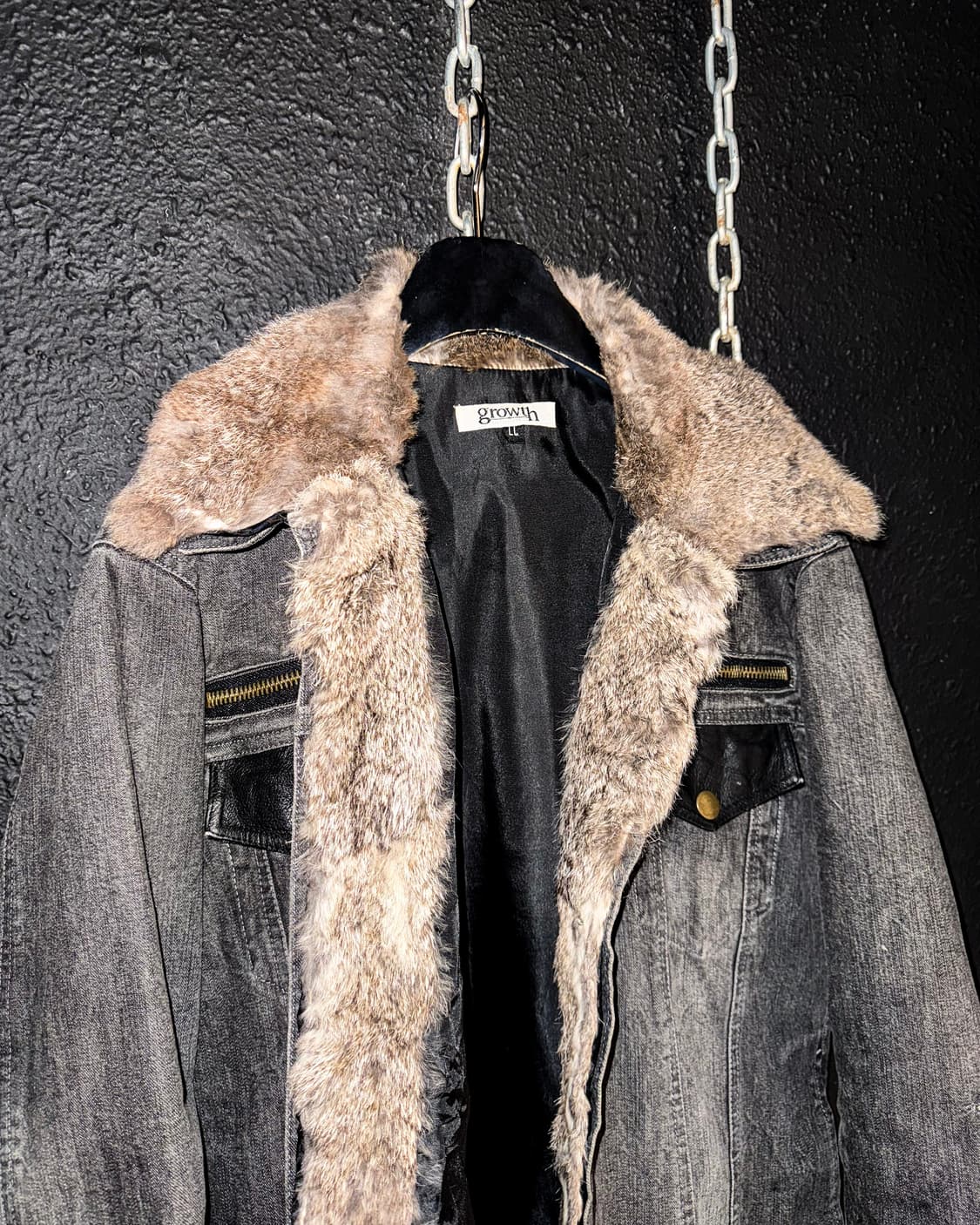 growth – Rabbit Fur Collar Denim Jacket  상품이미지3