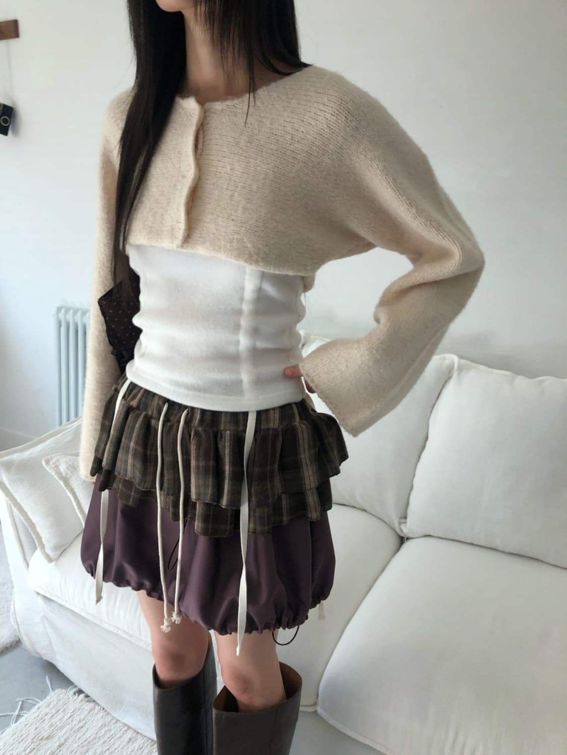 레이어드 체크 밴딩 치마 상품이미지3