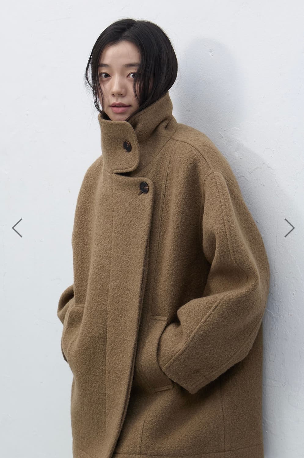 울 부클 하프코트 라이트 카키 s 상품이미지1