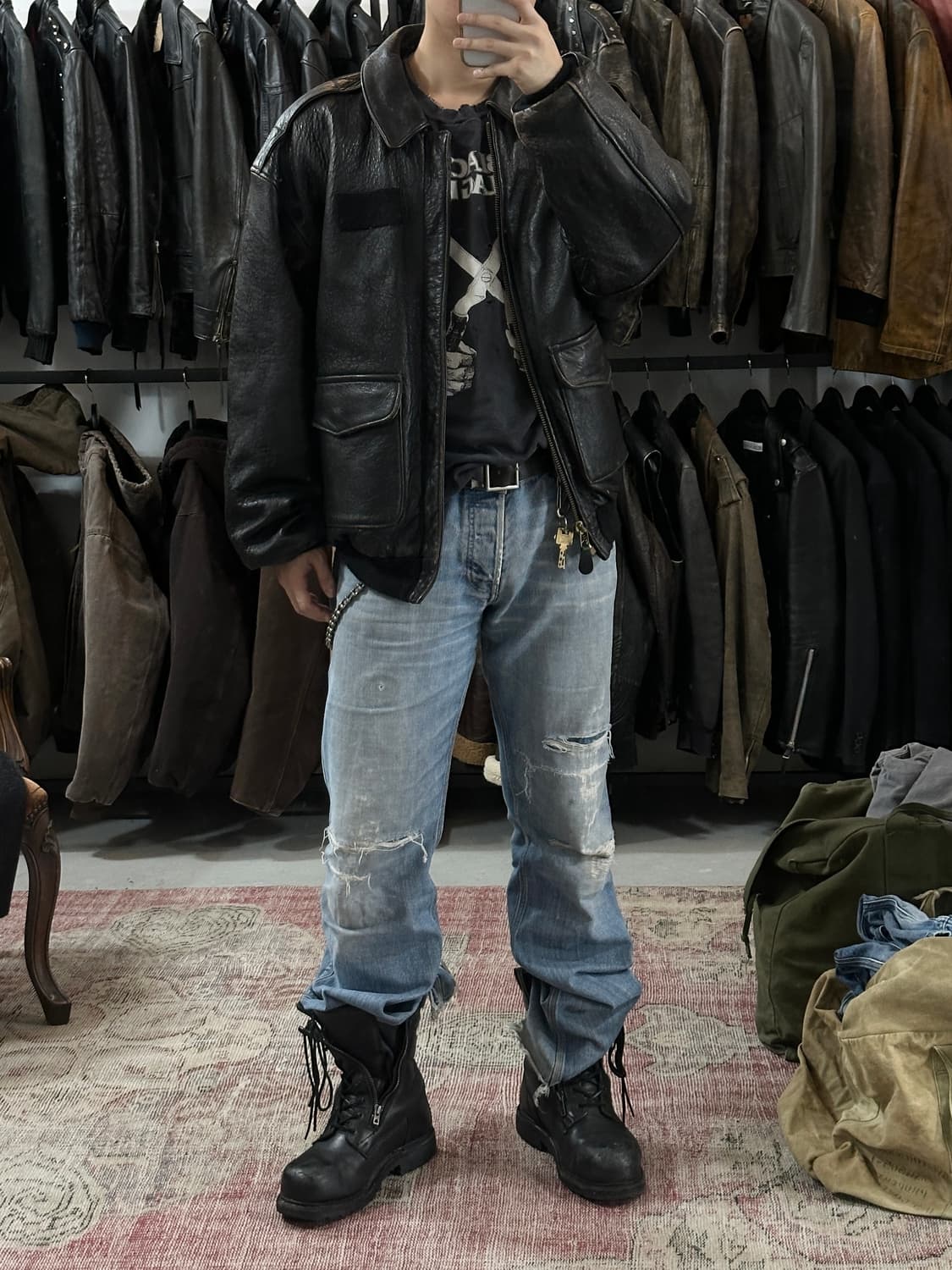 90's OG USA 아비렉스 레더 A-2 자켓 빈티지 레더 봄버 자켓 상품이미지10