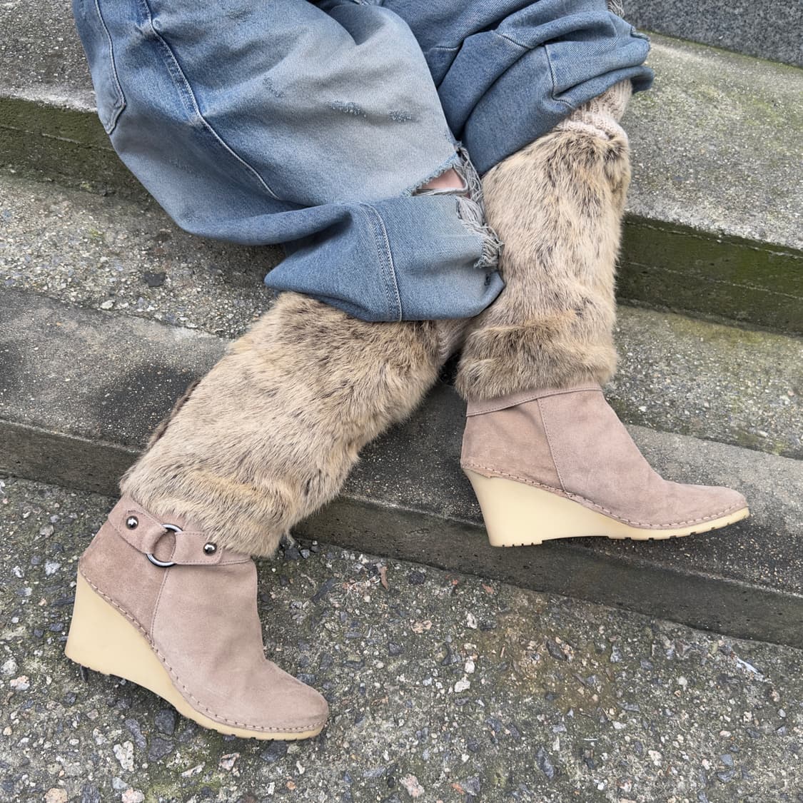 00s Y2K 베티 뮬러 토끼털 롱부츠 상품이미지8