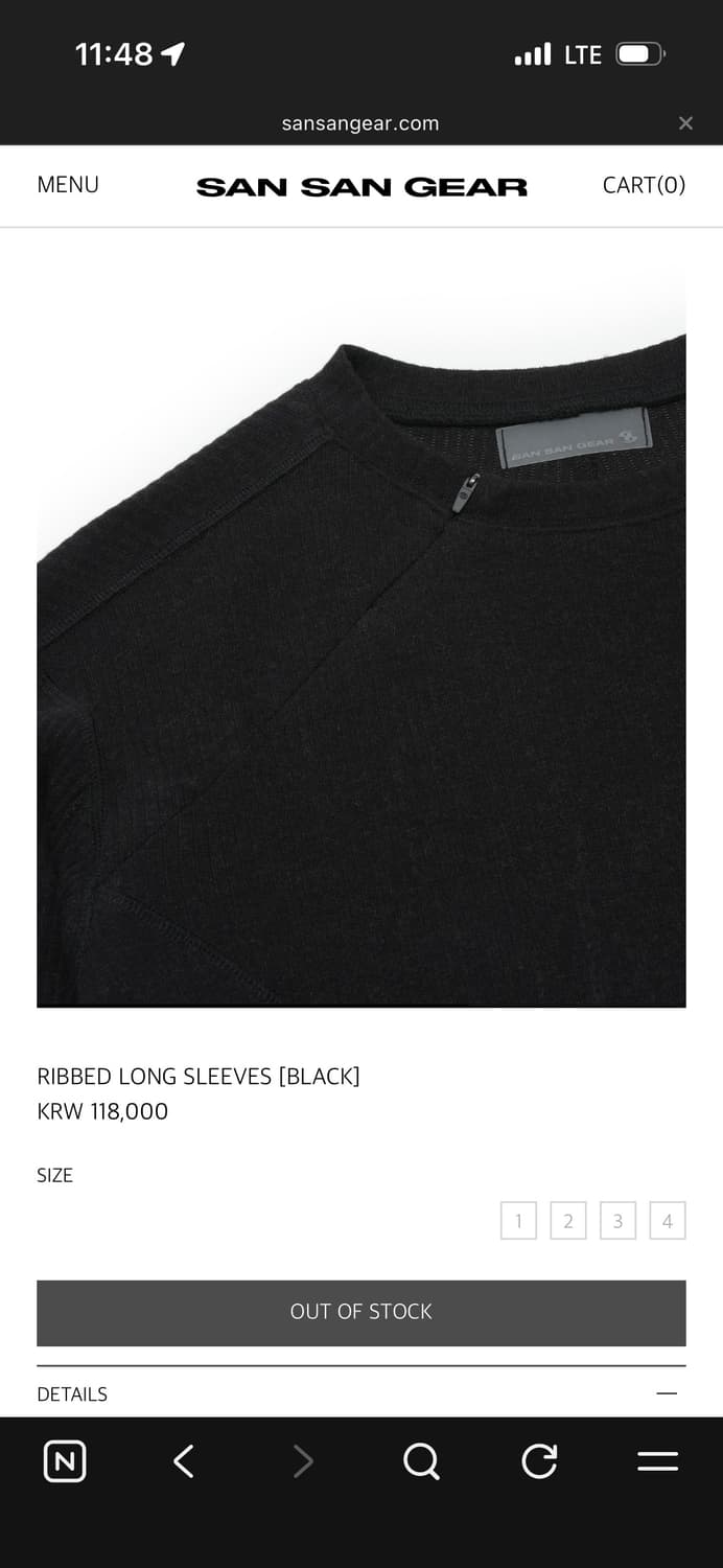 [1] 산산기어 리브드 롱슬리브 블랙 상품이미지3