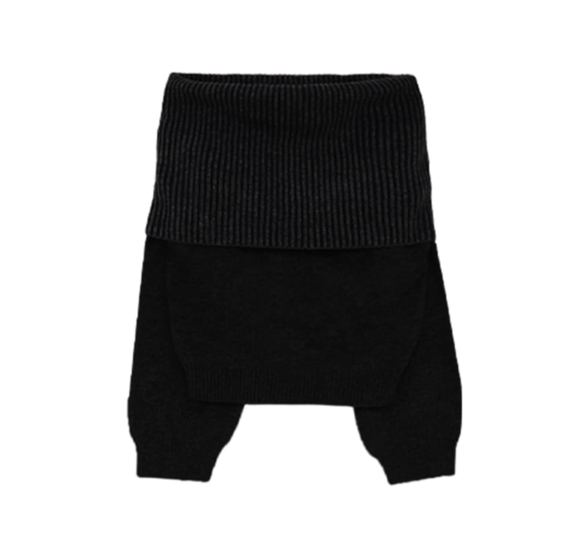 Ribbed Open Shoulder Knit [Black] 상품이미지2