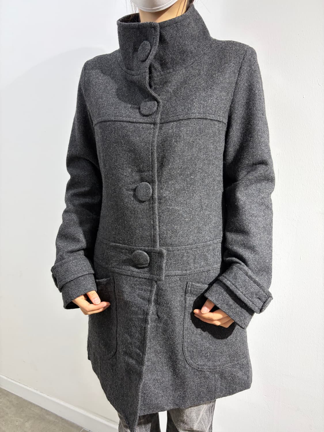 일본 빈티지 Dearest 모리걸 왕버튼 차콜 미디코트 상품이미지2