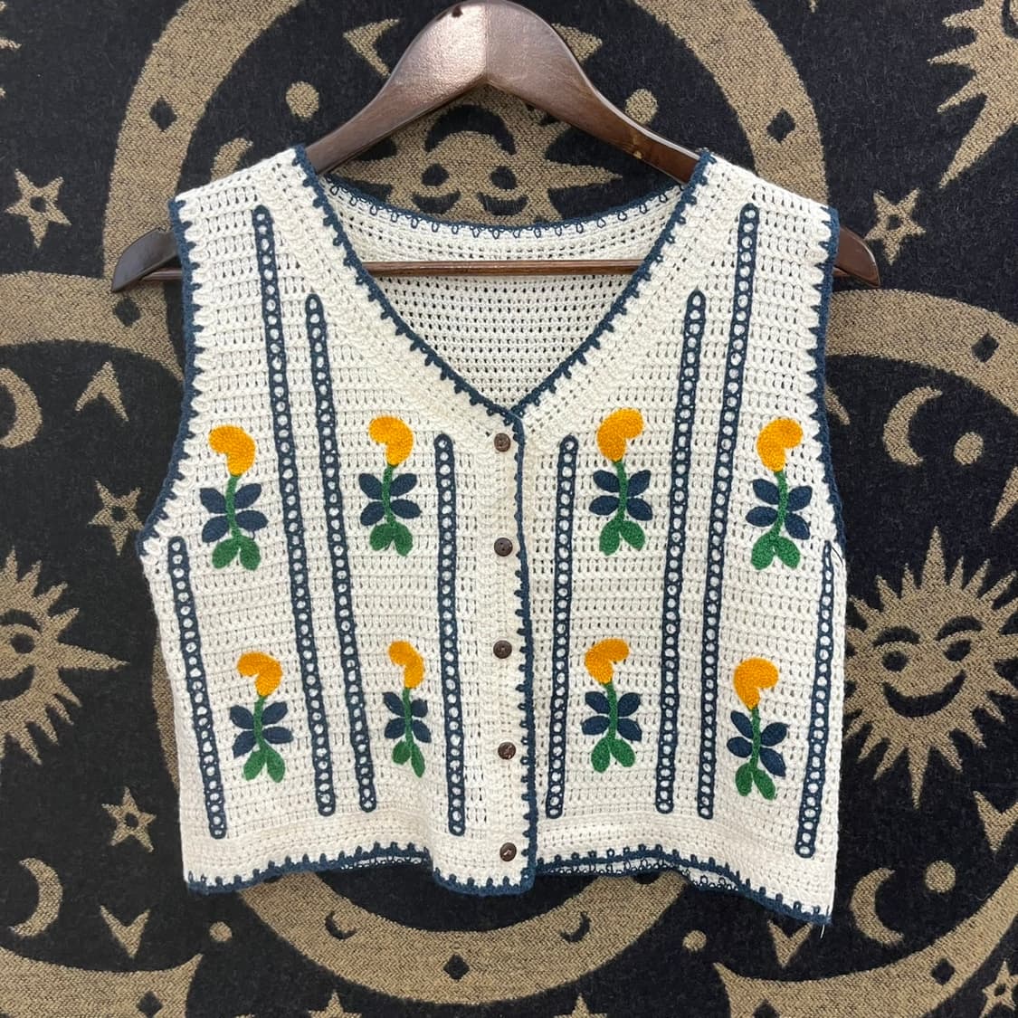 빈티지 모리걸 크로셰 플로럴 뜨개 자수 니트 베스트 K0149 상품이미지3