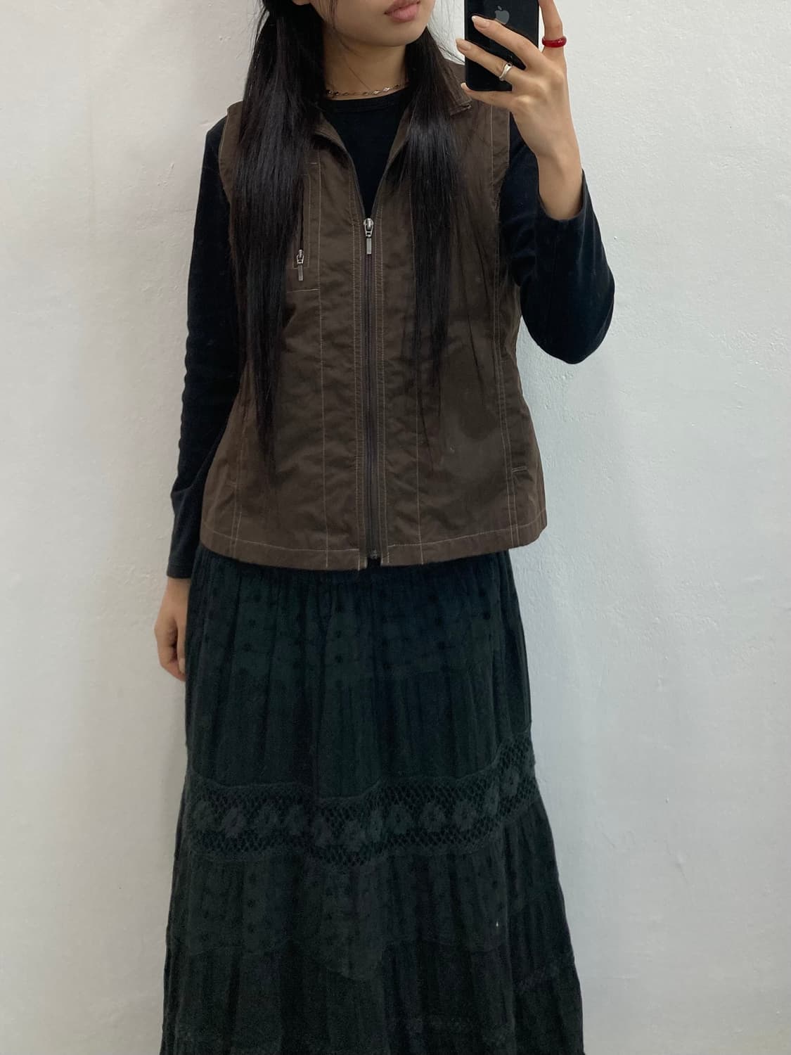 브라운 스티치 베스트 상품이미지2