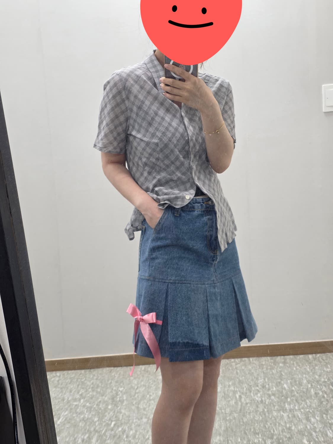 빈티지)히메갸루 하트핑크리본 데님 로맨틱 커스텀 y2k 플리츠 미니스커트 상품이미지6