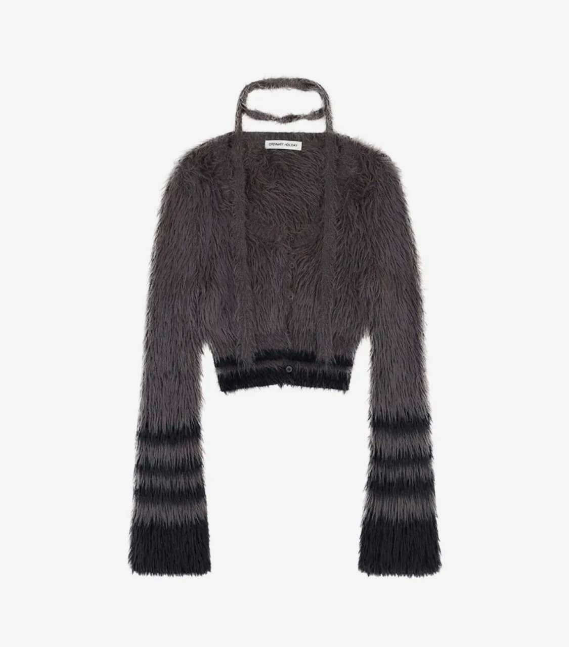 오디너리홀리데이 헤어리 퍼 크롭가디건 챠콜 스컬프터 상품이미지2