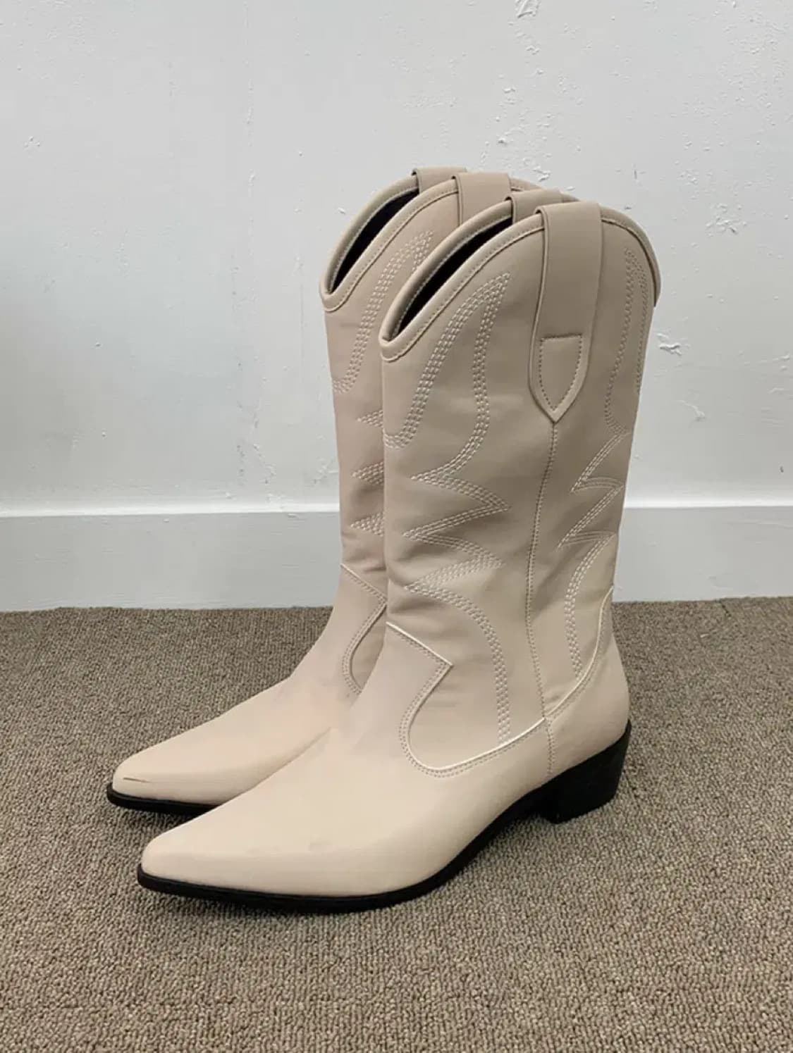 새상품 / 카우 베이지 웨스턴 미들부츠 상품이미지1