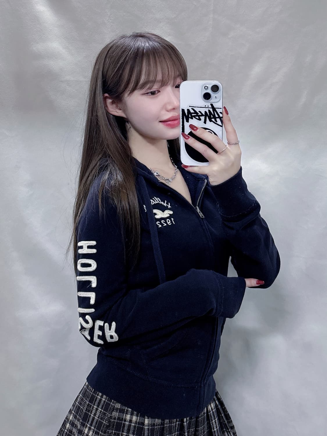 홀리스터 다크네이비 딱붙핏 사이드로고 후드집업  상품이미지1