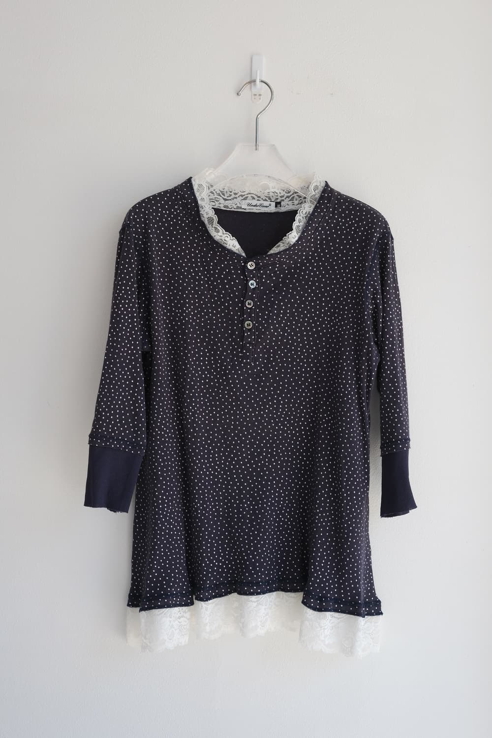 Lace & dot layered sleeve top 상품이미지6