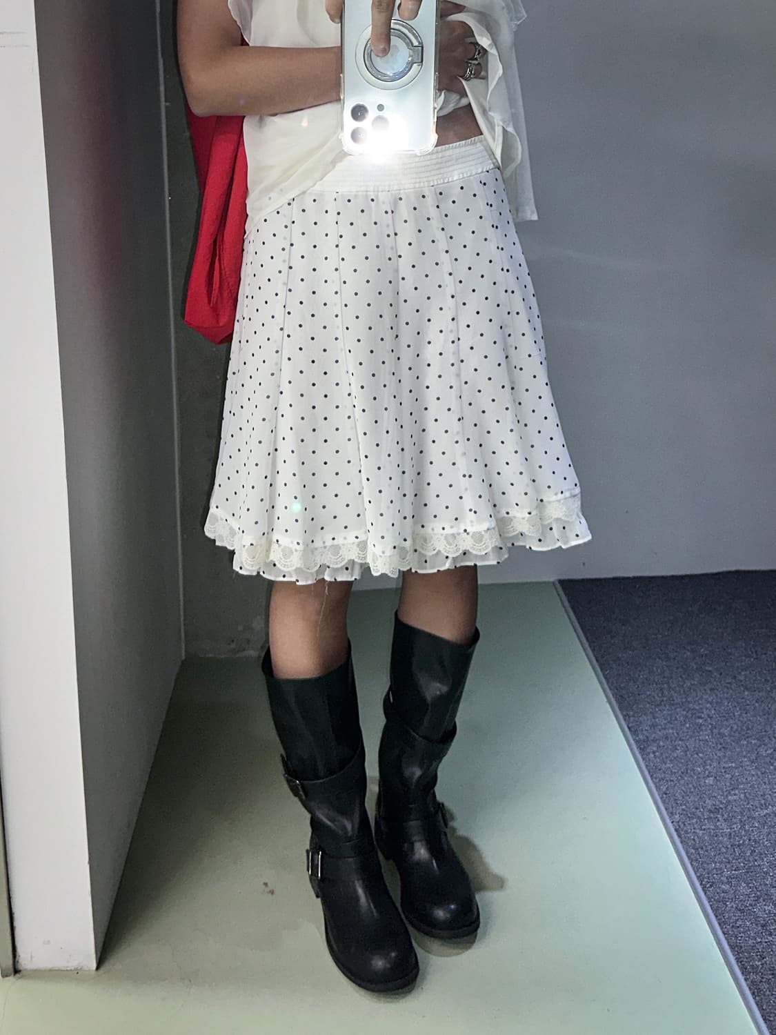 white dot lace midi skirt 상품이미지2