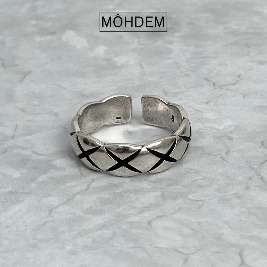 [Unisex] Coco 엠보 체크 실버 반지 상품이미지4