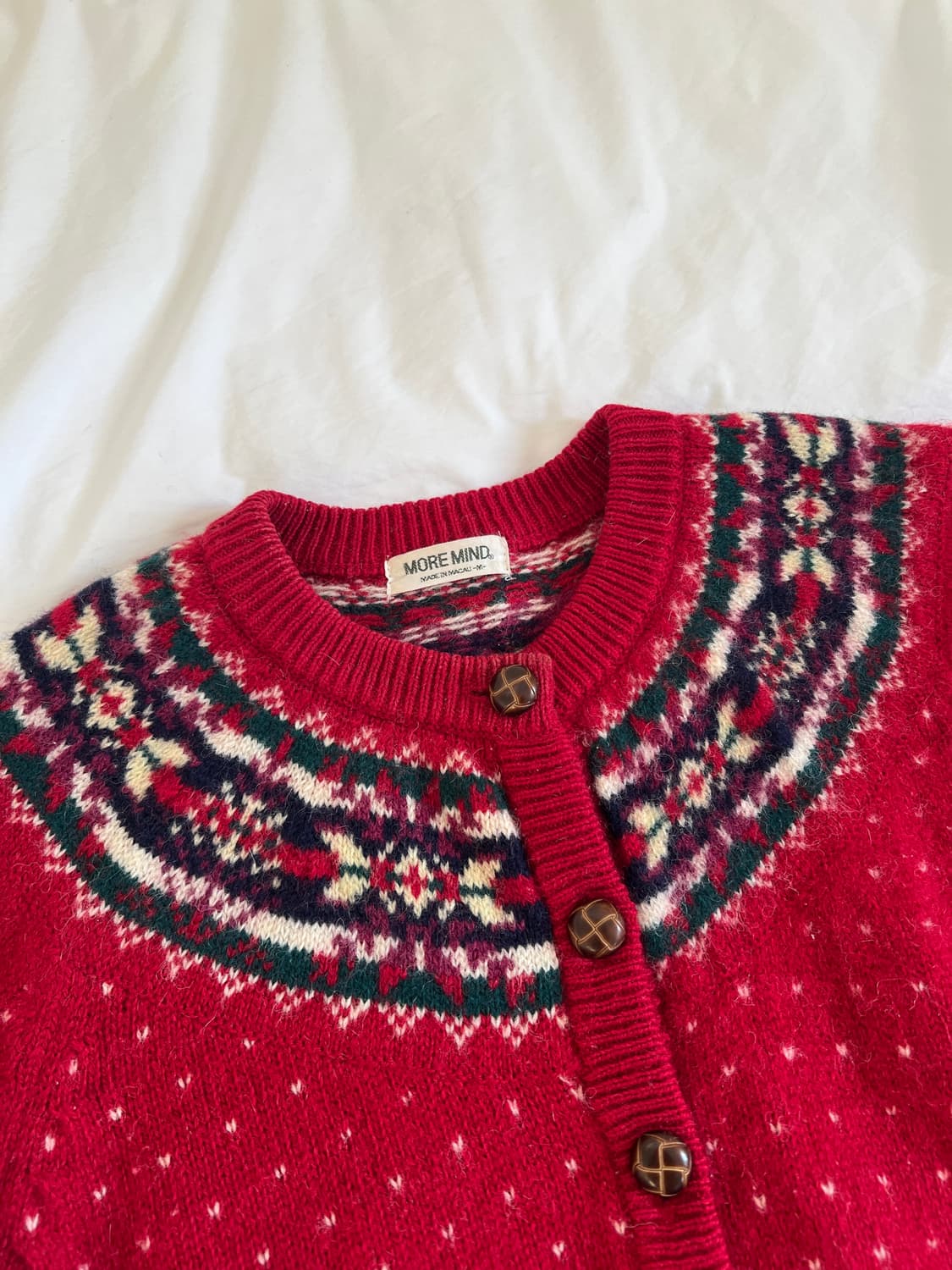 빈티지 체리 레드 페어아일 울 니트 가디건 상품이미지2