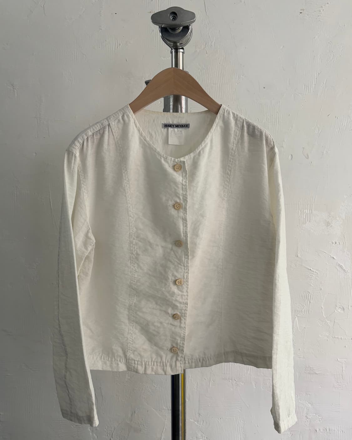 Issey Miyake 이세이미야케 90‘s 화이트 논카라 린넨 자켓 상품이미지1