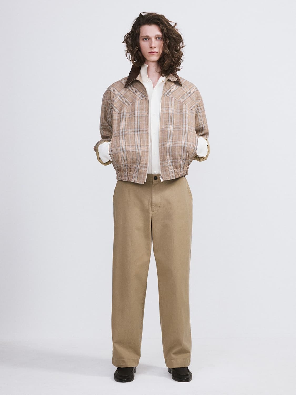 렉토 26SS 빈티지 체크 점퍼 자켓 카멜 상품이미지5