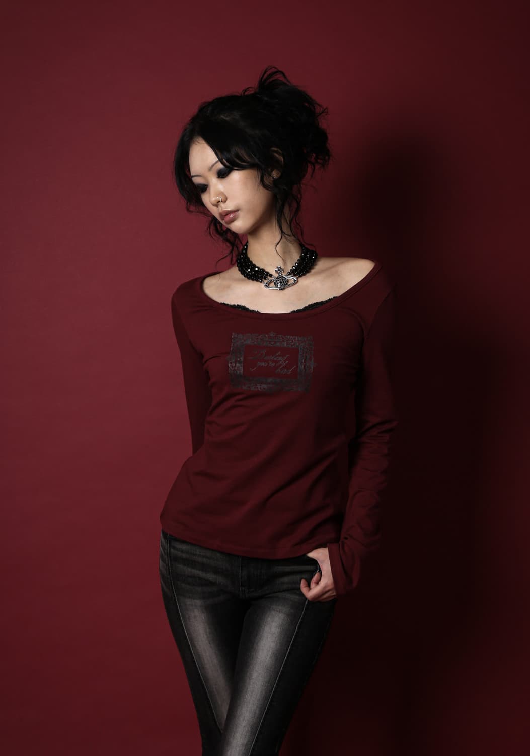 달링유어배드 레이스프레임T 와인 상품이미지2