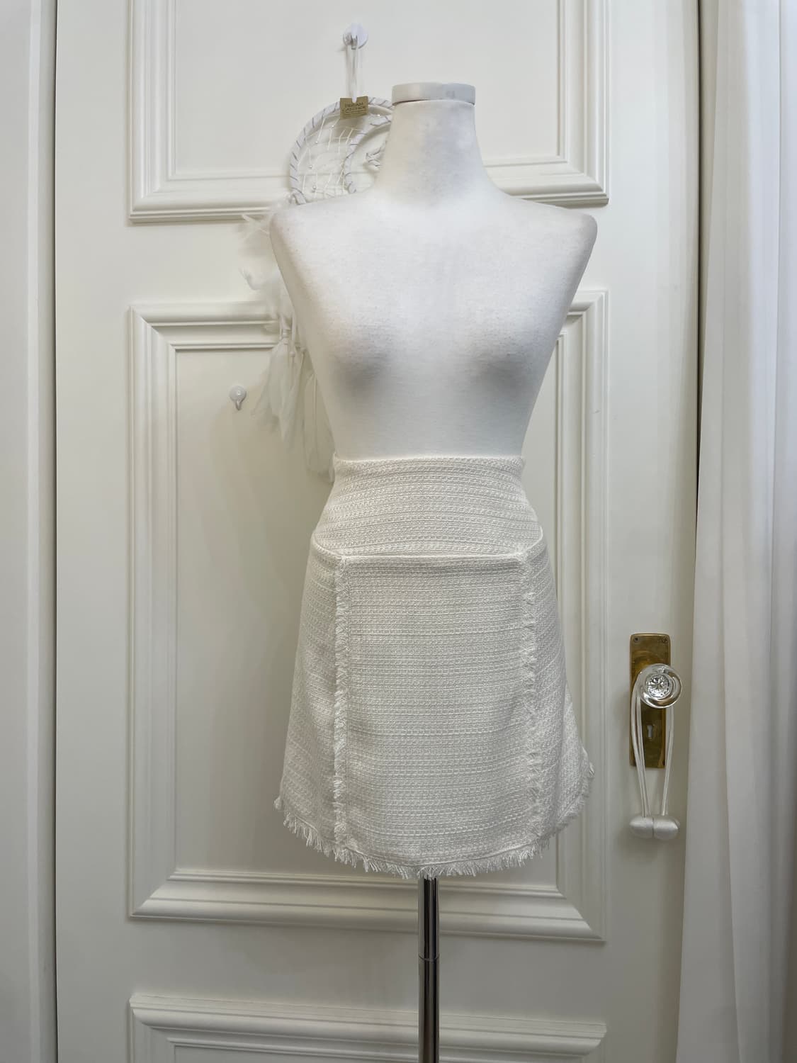 ivory tweed back lace-up mini skirt 상품이미지1