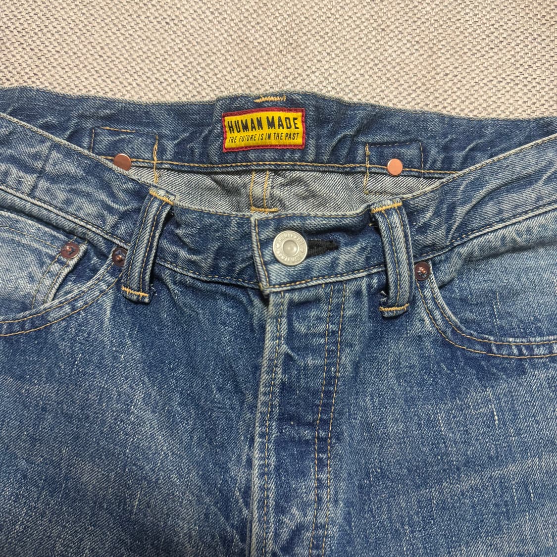 휴먼 메이드 하트 자수 스트레이트 데님 팬츠 퓨처 인디고 상품이미지2