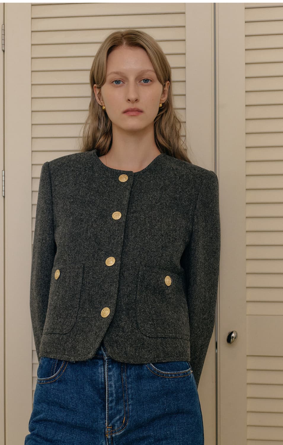 룩캐스트 베이비 알파카 트위드 자켓 차콜 S(안감누빔O) 정가 268,0 상품이미지2