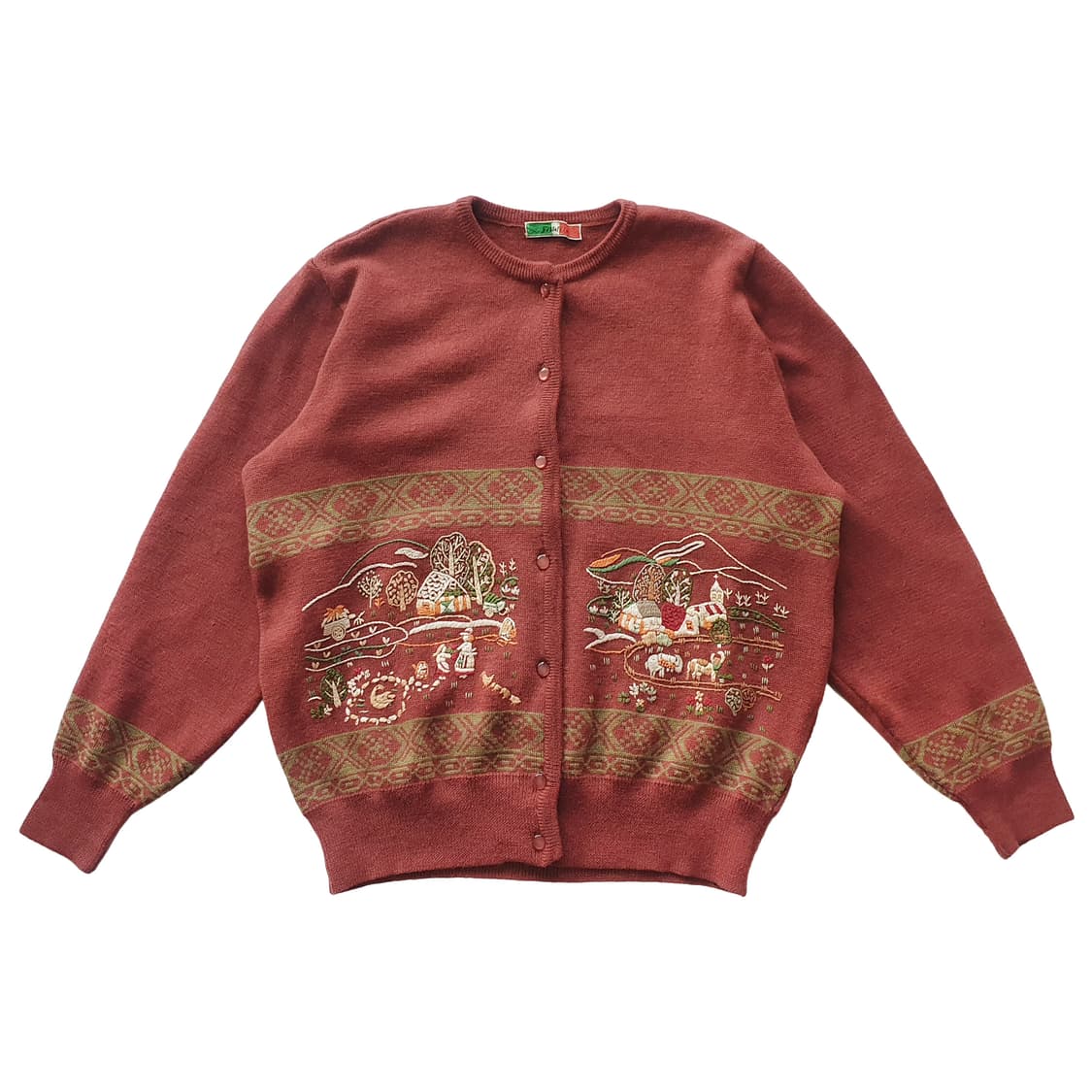빈티지 유럽 시골 자수 울 100 니트 가디건 상품이미지1