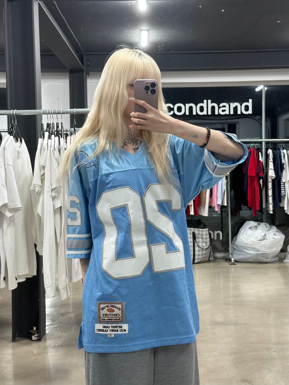 빈티지 풋볼져지 소라색 오버핏 반팔 상품이미지1