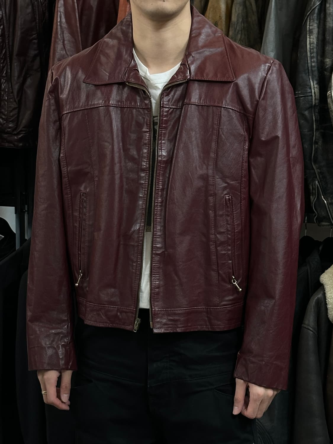 80's 시어스 버건디 크롭 레더자켓 빈티지 레더 자켓 상품이미지10