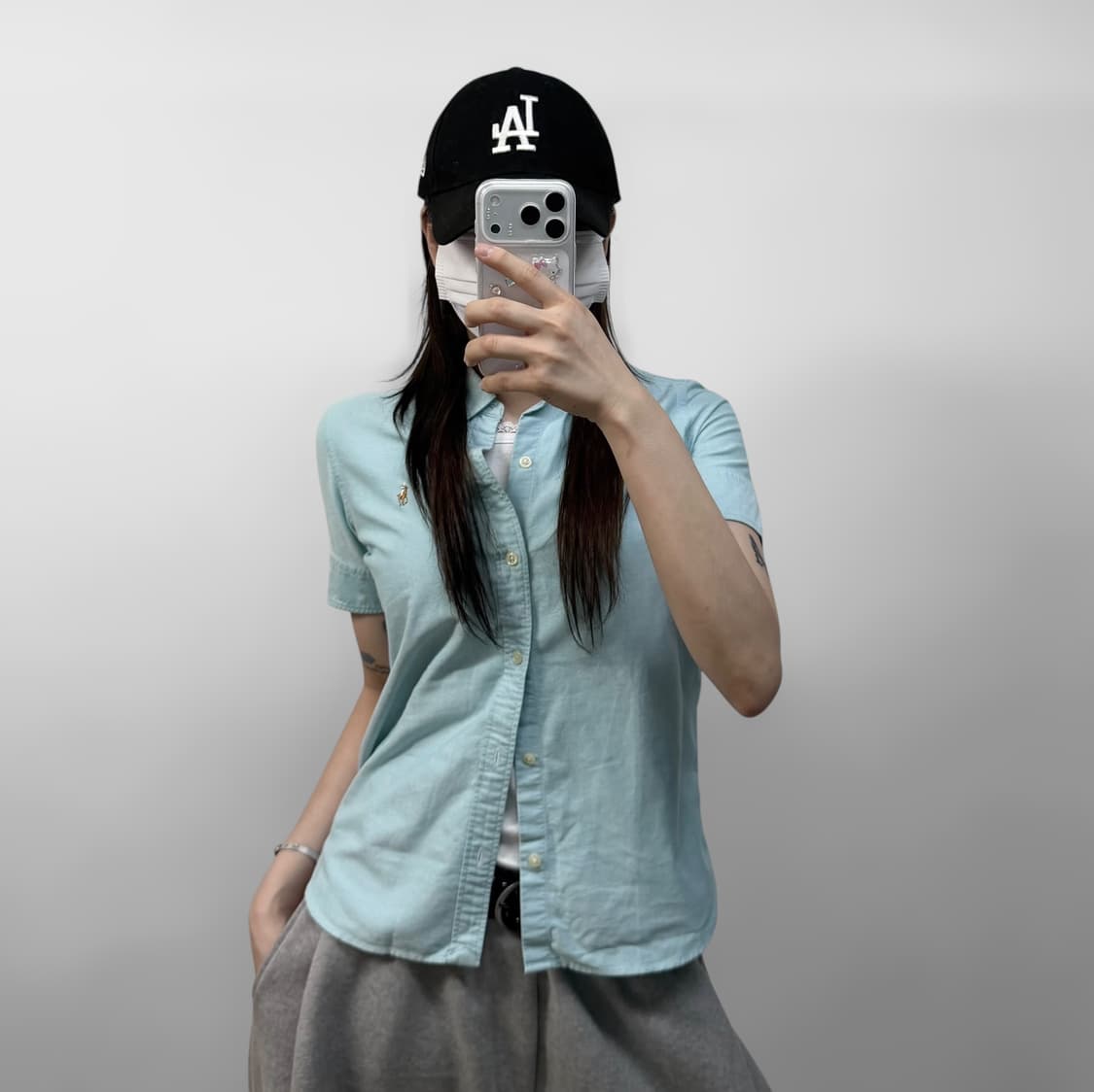 폴로 랄프로렌 포니 로고 반팔 셔츠 소라 상품이미지1